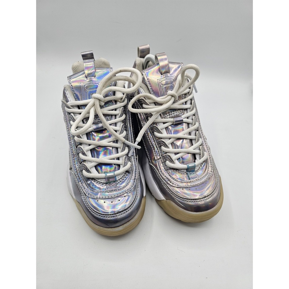 Fila‎ Disruptor 2 Sneakers Girls 4 Youth Silver Iridescent Holographic Shiny